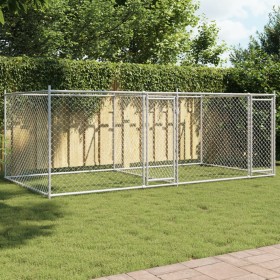 Jaula de perros con puertas acero galvanizado gris 4x2x1,5 m