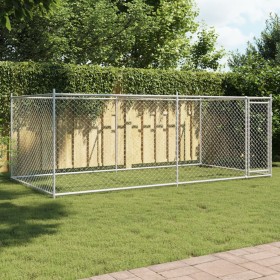 Jaula de perros con puerta acero galvanizado gris 4x2x1,5 m