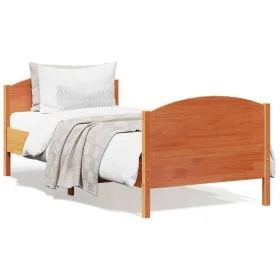 Bed frame with wax brown pine wood headboard 75x190 cm by , Beds and slatted bases - Ref: Foro24-842577, Price: 100,13 €, Dis...