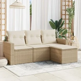 Gartensofa-Set mit Kissen, 4-teilig, beiges synthetisches Rattan von , Modulare Sofas für den Außenbereich - Ref: Foro24-3251...
