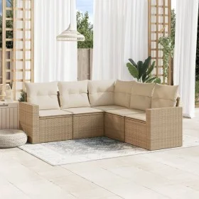 Garden sofa set with cushions 5 pieces beige synthetic rattan by , Modular outdoor sofas - Ref: Foro24-3251285, Price: 374,22...