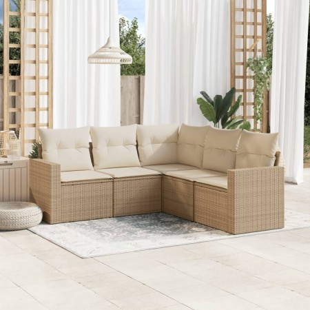 Garden sofa set with cushions 5 pieces beige synthetic rattan by , Modular outdoor sofas - Ref: Foro24-3251285, Price: 395,63...