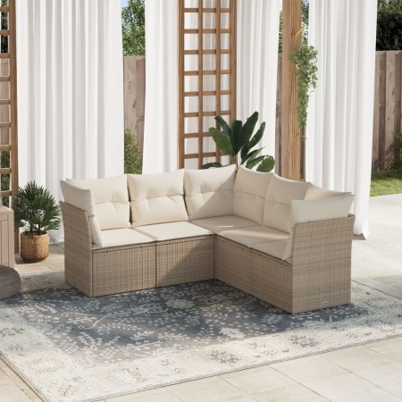 Gartensofa-Set mit Kissen, 5-teilig, beiges synthetisches Rattan von , Gartensets - Ref: Foro24-3249457, Preis: 367,95 €, Rab...