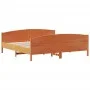 Bed frame with wax brown pine wood headboard 180x200 cm by , Beds and slatted bases - Ref: Foro24-3216166, Price: 250,88 €, D...