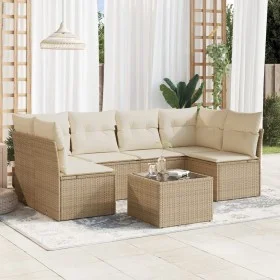 7-piece garden sofa set and beige synthetic rattan cushions by , Garden sets - Ref: Foro24-3249237, Price: 451,66 €, Discount: %