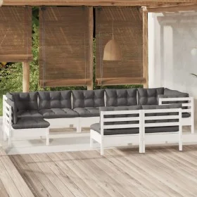 Garden furniture 9 pieces and white cushions solid pine wood by , Garden sets - Ref: Foro24-3096479, Price: 792,50 €, Discoun...