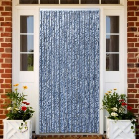 Cortina mosquitera chenilla azul blanco y plateado 100x220 cm