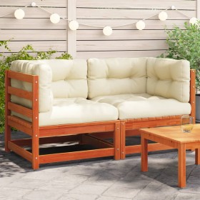 Garden corner sofas and cushions 2 pcs wax brown pine wood by , Modular outdoor sofas - Ref: Foro24-838074, Price: 194,76 €, ...