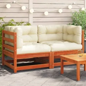 Garden corner sofas and cushions 2 pcs wax brown pine wood by , Modular outdoor sofas - Ref: Foro24-838074, Price: 191,19 €, ...