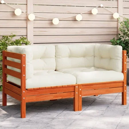Garden corner sofa and wax brown pine wood cushions by , Modular outdoor sofas - Ref: Foro24-838150, Price: 107,69 €, Discoun...