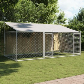 Jaula de perros techo y puertas acero galvanizado gris 4x2x2 m