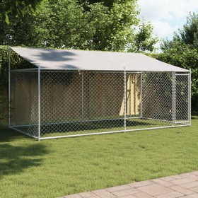 Jaula de perros techo y puerta acero galvanizado gris 4x2x2 m