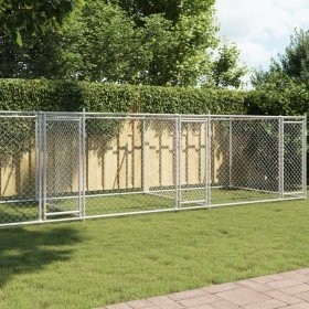 Jaula de perros con puertas acero galvanizado gris 8x2x1,5 m