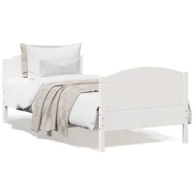 Bed frame with white pine wood headboard 90x190 cm by , Beds and slatted bases - Ref: Foro24-842571, Price: 107,38 €, Discoun...
