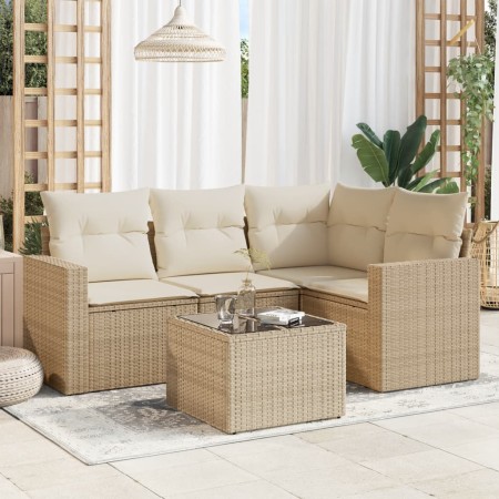 Garden sofa set with cushions 5 pieces beige synthetic rattan by , Modular outdoor sofas - Ref: Foro24-3251255, Price: 397,94...