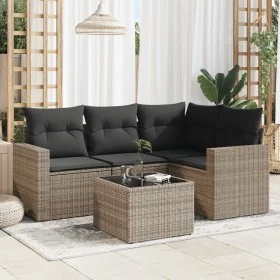 Garden sofa set with cushions 5 pieces gray synthetic rattan by , Modular outdoor sofas - Ref: Foro24-3251257, Price: 333,58 ...