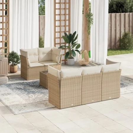 Garden sofa set with cushions 6 pieces beige synthetic rattan by , Garden sets - Ref: Foro24-3249087, Price: 419,19 €, Discou...