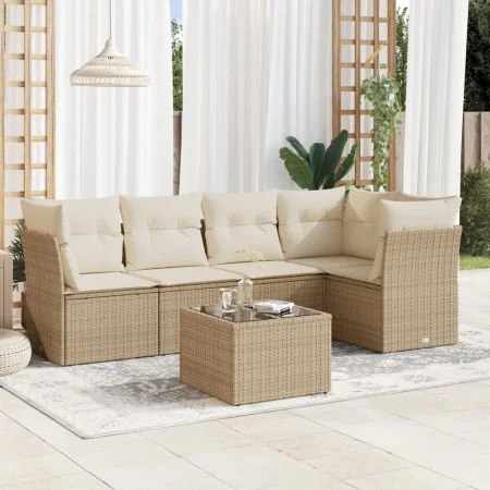 Garden sofa set with cushions 6 pieces beige synthetic rattan by , Garden sets - Ref: Foro24-3249447, Price: 402,40 €, Discou...