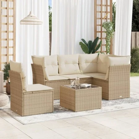 Garden sofa set with cushions 6 pieces beige synthetic rattan by , Garden sets - Ref: Foro24-3249487, Price: 402,40 €, Discou...