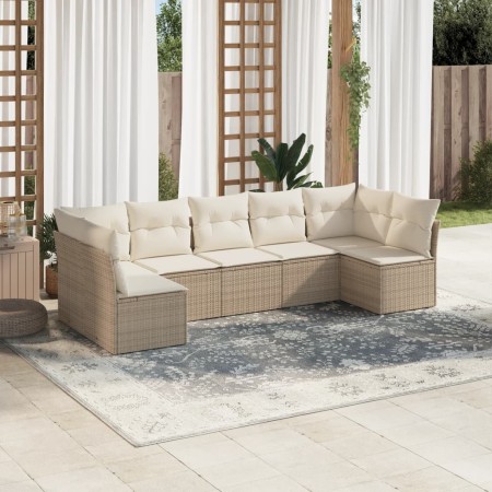 7-teiliges Gartensofa-Set und beigefarbene synthetische Rattankissen von , Gartensets - Ref: Foro24-3249267, Preis: 497,10 €,...