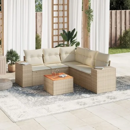 Gartensofa-Set mit Kissen, 6-teilig, beiges synthetisches Rattan von , Gartensets - Ref: Foro24-3257773, Preis: 457,28 €, Rab...