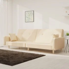 2-seater sofa bed with two pillows in cream fabric by , Sofas - Ref: Foro24-375744, Price: 265,22 €, Discount: %