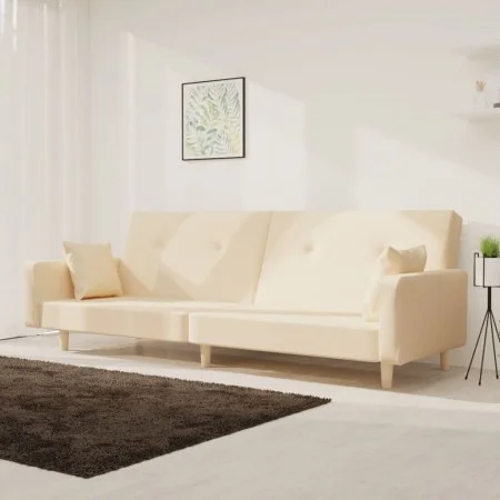 2-seater sofa bed with two pillows in cream fabric by , Sofas - Ref: Foro24-375744, Price: 265,22 €, Discount: %