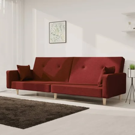 2-seater sofa bed with two pillows in wine-colored fabric by , Sofas - Ref: Foro24-375746, Price: 265,01 €, Discount: %