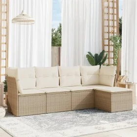 Gartensofa-Set mit Kissen, 5-teilig, beiges synthetisches Rattan von , Gartensets - Ref: Foro24-3249397, Preis: 346,23 €, Rab...