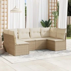 Gartensofa-Set mit Kissen, 6-teilig, beiges synthetisches Rattan von , Gartensets - Ref: Foro24-3249227, Preis: 402,60 €, Rab...