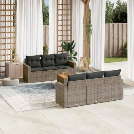 Set de sofás de jardín 7 piezas con cojines ratán PE gris by , Garden sets - Ref: Foro24-3224016, Price: 427,32 €, Discount: %