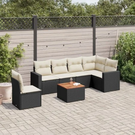 Set de comedor de jardín 7 pzas y cojines ratán sintético negro de , Conjuntos de jardín - Ref: Foro24-3224145, Precio: 410,1...