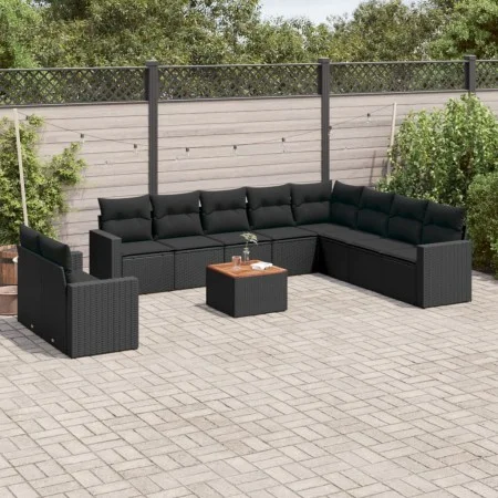 Set de sofás de jardín 11 pzas y cojines ratán sintético negro by , Garden sets - Ref: Foro24-3224193, Price: 703,32 €, Disco...