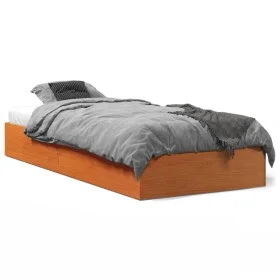 Wax brown solid pine wood bed frame 90x190 cm by , Beds and slatted bases - Ref: Foro24-844823, Price: 74,55 €, Discount: %