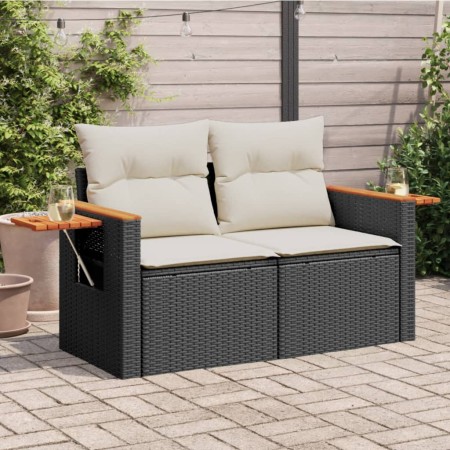 Zweiplätziges Gartensofa mit schwarzen Kunststoff-Rattan-Kissen. von , Outdoor-Sofas - Ref: Foro24-366009, Preis: 164,41 €, R...