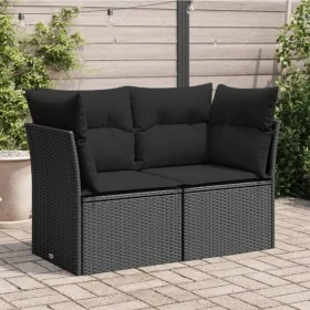 Sofá de jardín 2 plazas con cojines ratán sintético negro by , Outdoor sofas - Ref: Foro24-365986, Price: 157,30 €, Discount: %