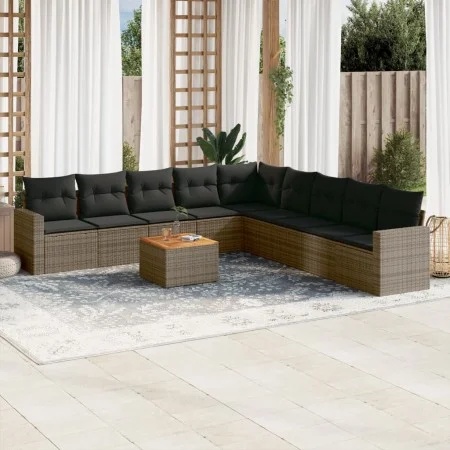 Set de sofás de jardín 10 pzas con cojines ratán sintético gris by , Garden sets - Ref: Foro24-3224170, Price: 562,20 €, Disc...