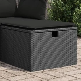 Gartenhocker aus schwarzem Kunststoff-Rattan und Kissen 55x55x37cm von , Hocker für den Außenbereich - Ref: Foro24-365967, Pr...