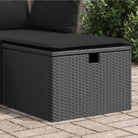 Gartenhocker aus schwarzem Kunststoff-Rattan und Kissen 55x55x37cm von , Hocker für den Außenbereich - Ref: Foro24-365967, Pr...