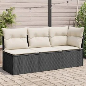 Sofá de jardín de 3 plazas con cojines de ratan PE en negro by , Outdoor sofas - Ref: Foro24-366014, Price: 176,25 €, Discoun...