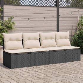 Sofá de jardín de 4 plazas con cojines en ratán sintético negro by , Outdoor sofas - Ref: Foro24-366000, Price: 191,18 €, Dis...