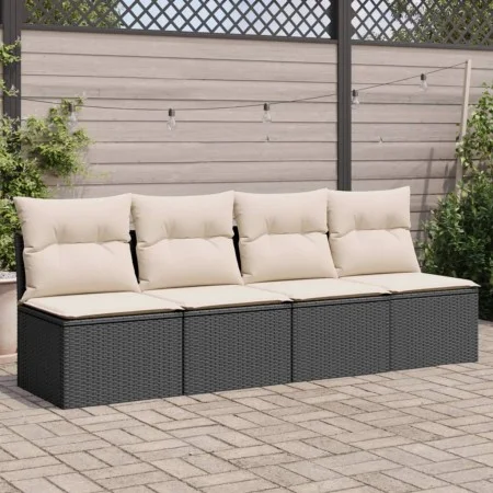 Sofá de jardín de 4 plazas con cojines en ratán sintético negro by , Outdoor sofas - Ref: Foro24-366000, Price: 200,61 €, Dis...