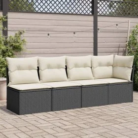 Sofá de jardín de 4 plazas con cojines en ratán sintético negro by , Outdoor sofas - Ref: Foro24-365999, Price: 229,31 €, Dis...
