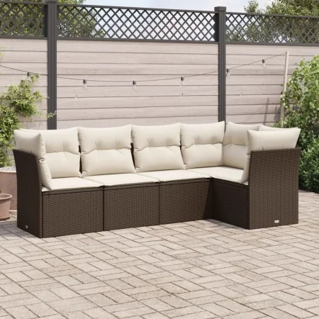 5-teiliges Garten-Essset und braune Kissen aus synthetischem Rattan von , Gartensets - Ref: Foro24-3217603, Preis: 354,38 €, ...