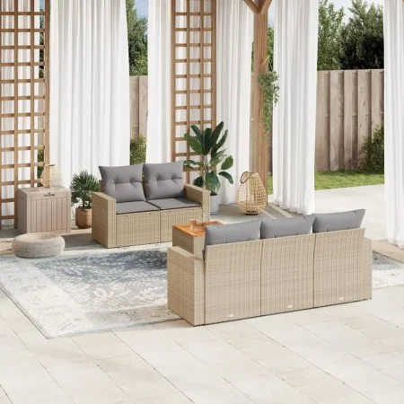 Garden sofa set with cushions 6 pieces beige synthetic rattan by , Garden sets - Ref: Foro24-3224008, Price: 391,54 €, Discou...