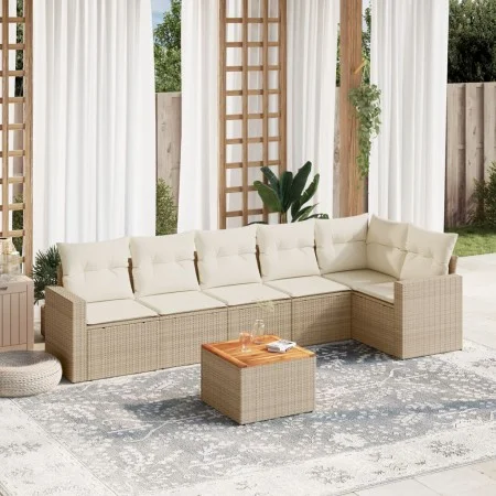 7-piece garden sofa set and beige synthetic rattan cushions by , Garden sets - Ref: Foro24-3224133, Price: 467,93 €, Discount: %