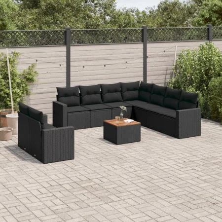 Garden sofa set 10 pieces with black synthetic rattan cushions by , Garden sets - Ref: Foro24-3224186, Price: 653,36 €, Disco...