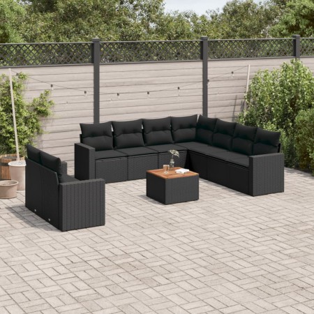 Gartensofa-Set 10-teilig mit schwarzen synthetischen Rattankissen von , Gartensets - Ref: Foro24-3224186, Preis: 650,63 €, Ra...