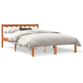 Solid wax brown pine wood bed frame 120x190 cm by , Beds and slatted bases - Ref: Foro24-844803, Price: 87,42 €, Discount: %