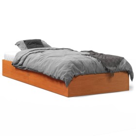 Estructura de cama madera maciza de pino marrón cera 75x190 cm